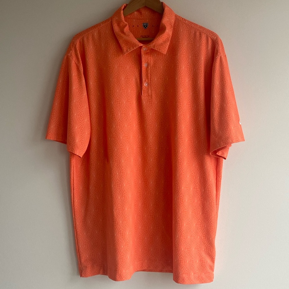 Nike Golf Polo Dri-FIT Size XL, Starburst Orange/White, 3 Buttons‎
